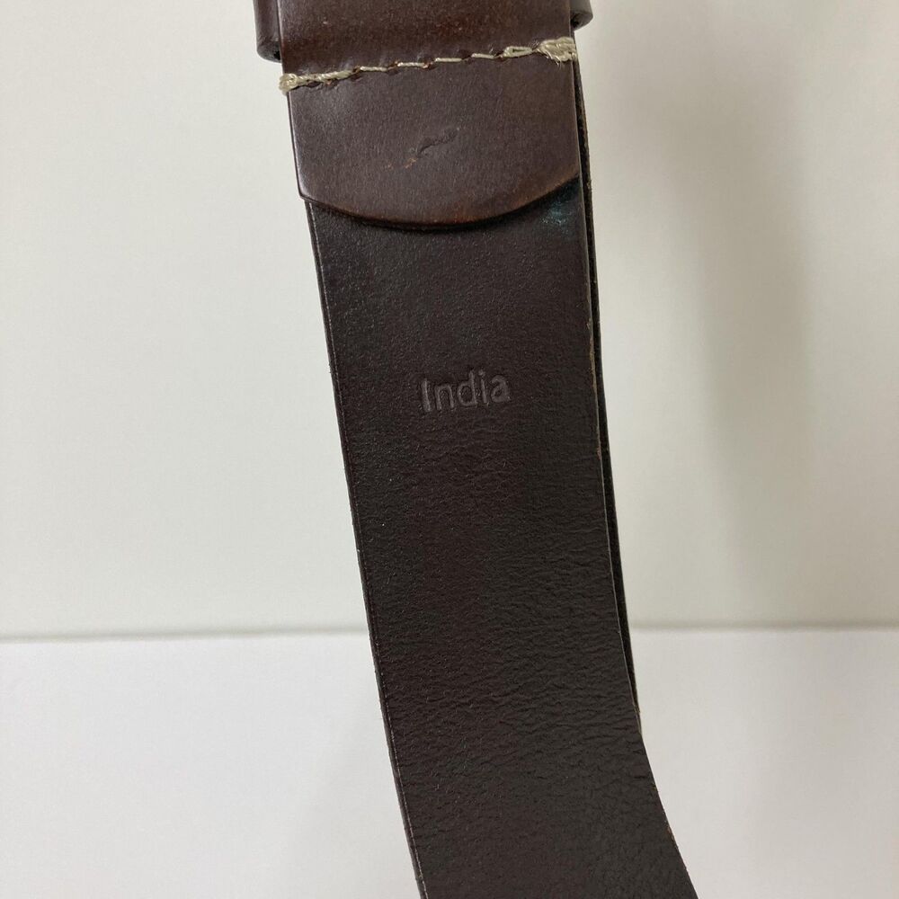 Timberland Leather Belt Mens 32 Brown Antique Brass Buckle Tree Logo Casual - Picture 5 of 14